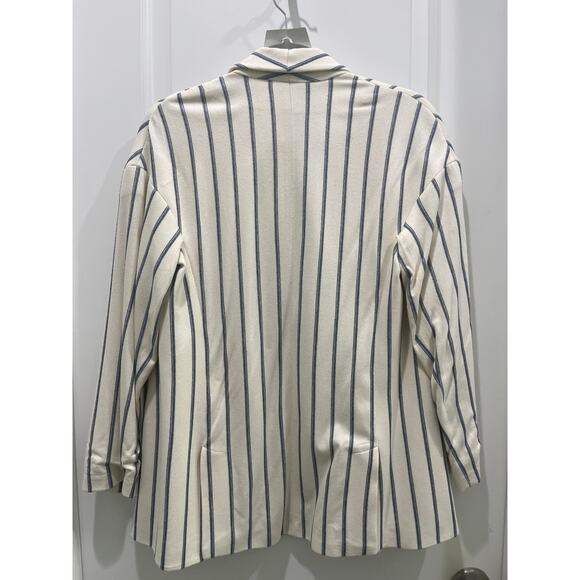 Zara Cream Pinstriped Belted Jacket Sz XS - Picture 4 of 4